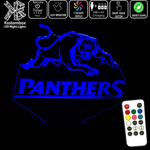 PENRITH PANTHERS Rugby League Football Club LED Night Light 7 Colours + Remote Control - Kustombox NRL