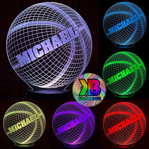 PERONALISED NAME NBA BASKETBALL LED Night Light 7 Colours + Remote Control - Kustombox
