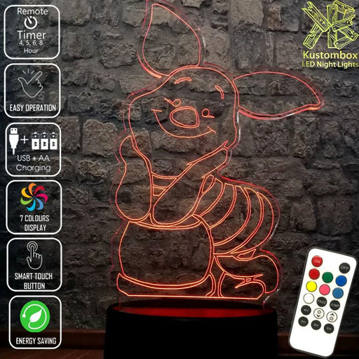 Piglet from Winnie the Pooh Disney- 3D LED Night Light 7 Colours + Remote Control - Kustombox