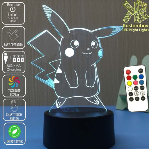 Pikachu Pokemon LED Night Light 7 Colours + Remote Control - Kustombox