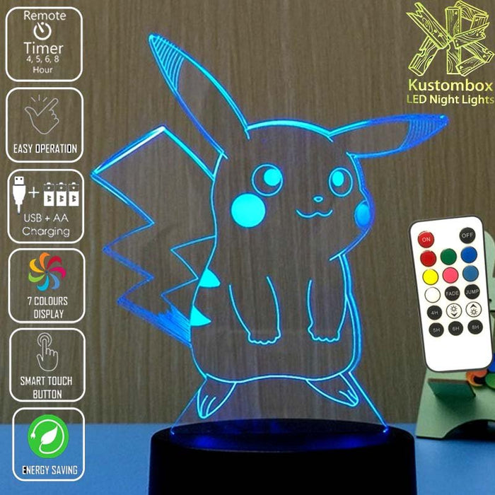 Pikachu Pokemon LED Night Light 7 Colours + Remote Control - Kustombox