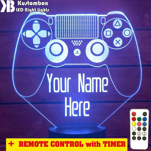 Playstation PS Controller Personalised Name - 3D LED Night Light 7 Colours + Remote Control - Kustombox