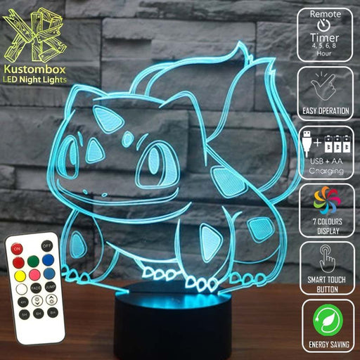 Pokemon Bulbasaur LED Night Light 7 Colours + Remote Control - Kustombox