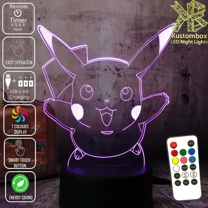 Pokemon Pikachu LED Night Light 7 Colours + Remote Control - Kustombox