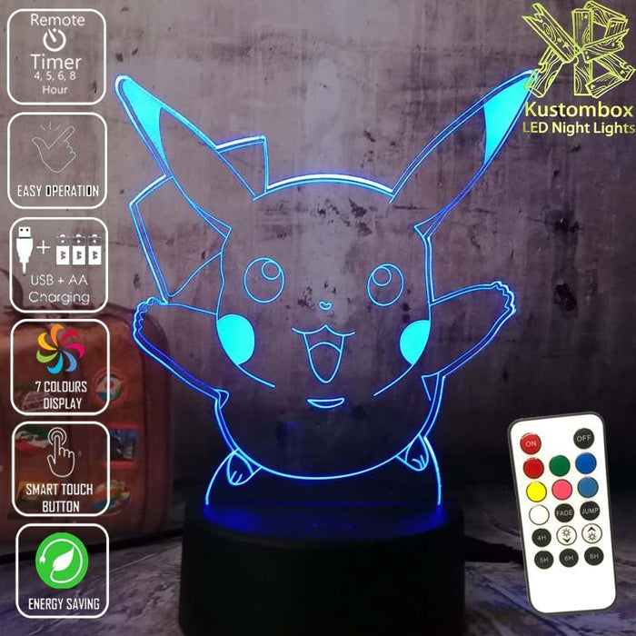 Pokemon Pikachu LED Night Light 7 Colours + Remote Control - Kustombox