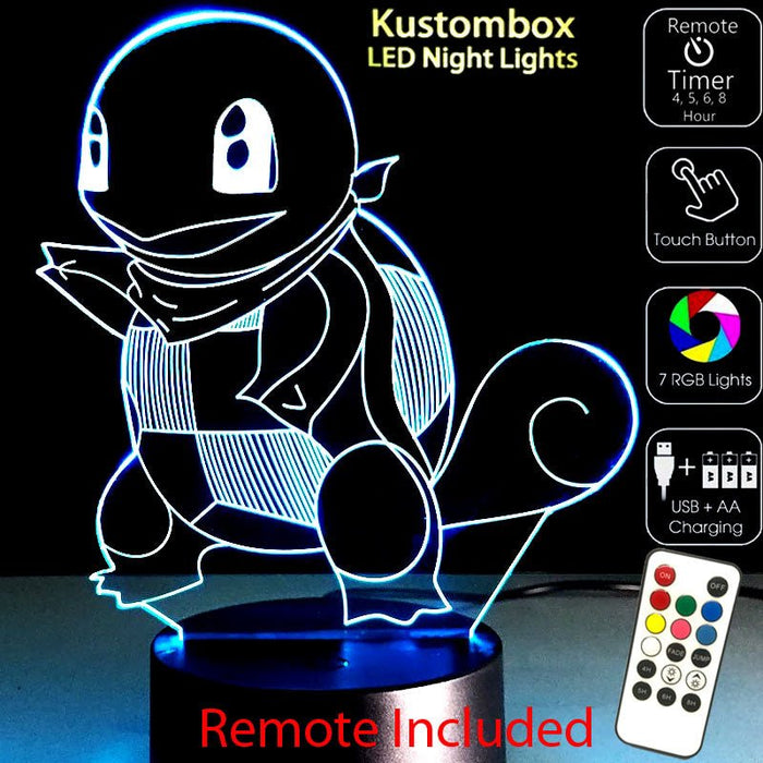 Pokemon Squirtle LED Night Light 7 Colours + Remote Control - Kustombox
