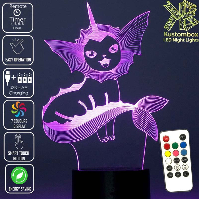 Pokemon Vaporeon LED Night Light 7 Colours + Remote Control - Kustombox
