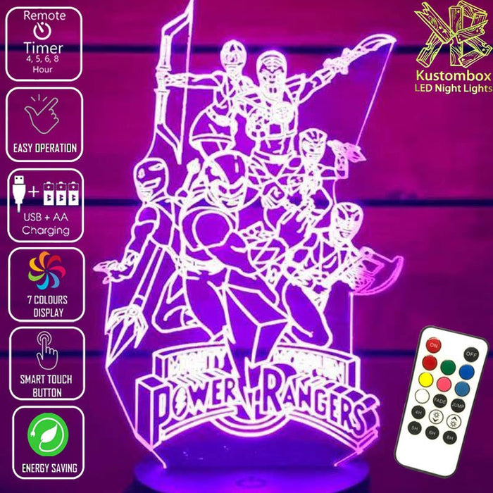 Power Rangers 3D LED Night Light 7 Colours + Remote Control - Kustombox