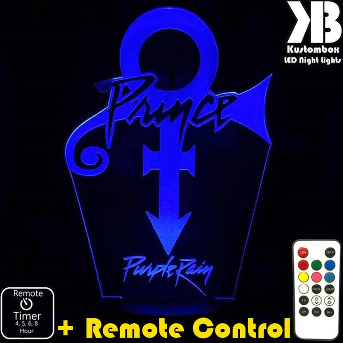 Prince Purple Rain 3D LED Night Light 7 Colours + Remote Control - Kustombox music