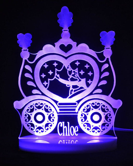Princess Carriage Kingdom Personalised Name - 3D LED Night Light 7 Colours + Remote Control - Kustombox