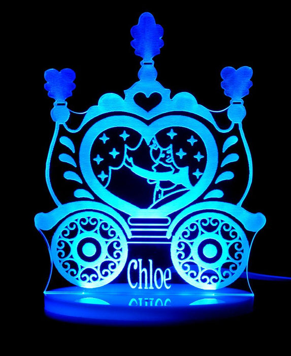 Princess Carriage Kingdom Personalised Name - 3D LED Night Light 7 Colours + Remote Control - Kustombox