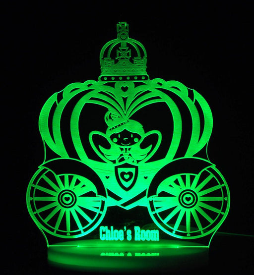 Princess Carriage Personalised Name - 3D LED Night Light 7 Colours + Remote Control - Kustombox