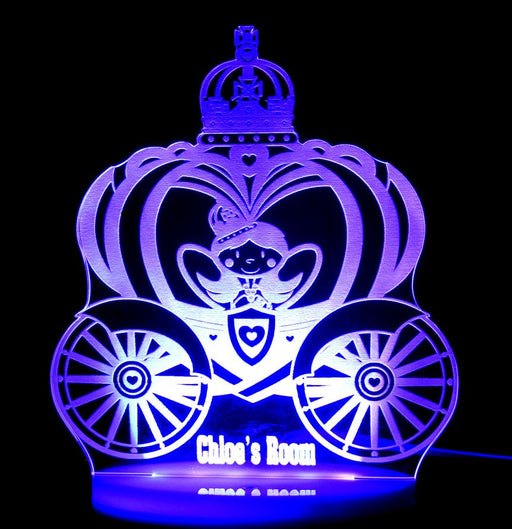 Princess Carriage Personalised Name - 3D LED Night Light 7 Colours + Remote Control - Kustombox