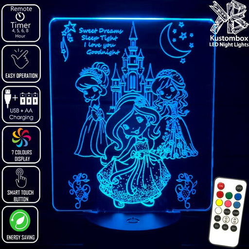 Princess Castle 3D LED Night Light 7 Colours + Remote Control - Kustombox