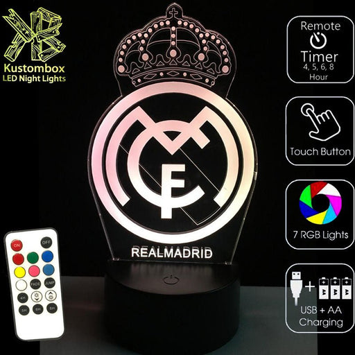 REAL MADRID Football Club LED Night Light 7 Colours + Remote Control - Kustombox EFC SOCCER