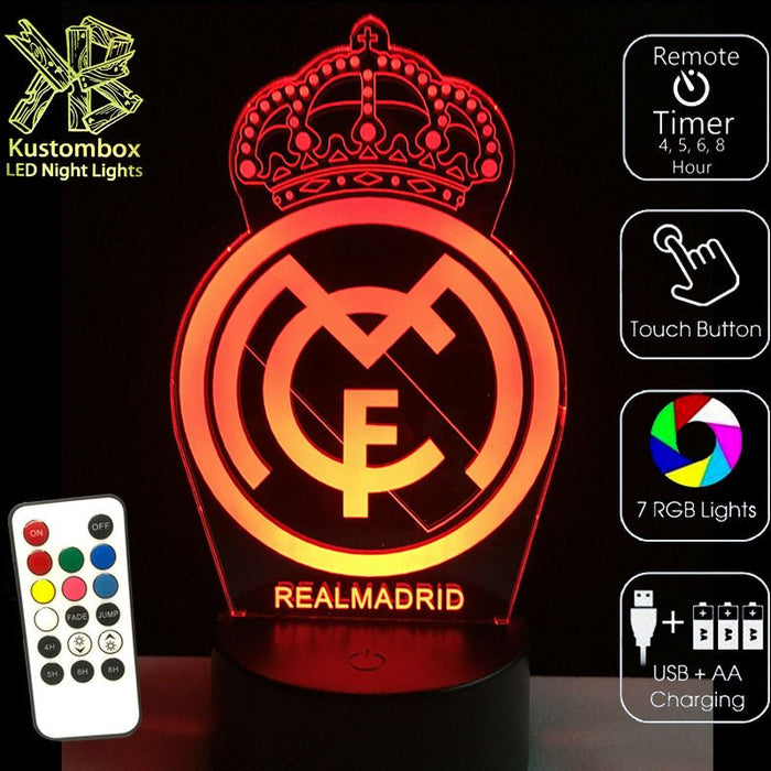 REAL MADRID Football Club LED Night Light 7 Colours + Remote Control - Kustombox EFC SOCCER
