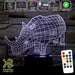 Rhino Wire Frame 3D LED Night Light 7 Colours + Remote Control - Kustombox