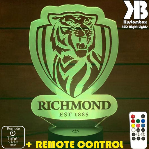 RICHMOND TIGERS Football Club LED Night Light 7 Colours + Remote Control - Kustombox AFL
