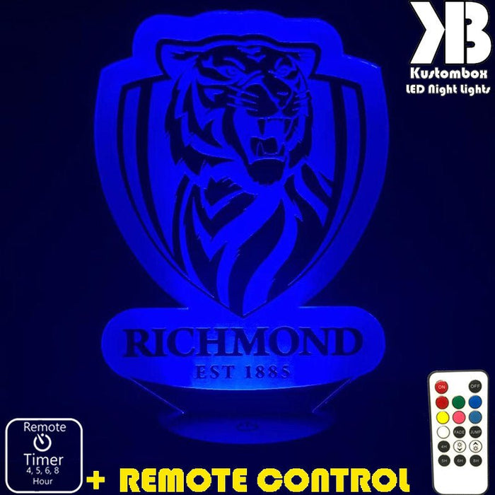 RICHMOND TIGERS Football Club LED Night Light 7 Colours + Remote Control - Kustombox AFL