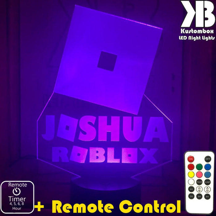 ROBLOX LOGO WITH PERSONALISED NAME 3D LED Night Light 7 Colours + Remote Control - Kustombox GAMER