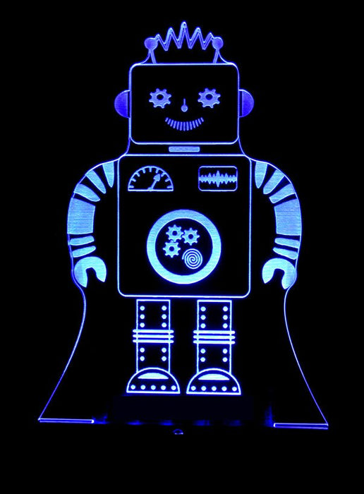 Robot Personalised Name - 3D LED Night Light 7 Colours + Remote Control - Kustombox