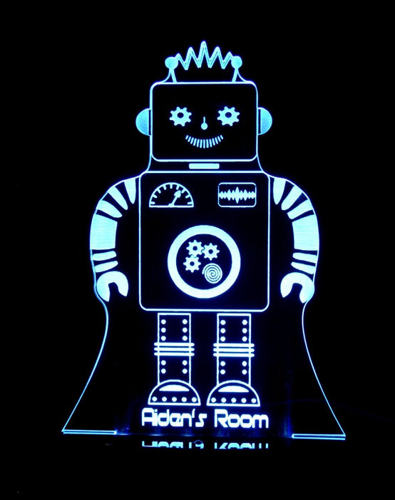 Robot Personalised Name - 3D LED Night Light 7 Colours + Remote Control - Kustombox