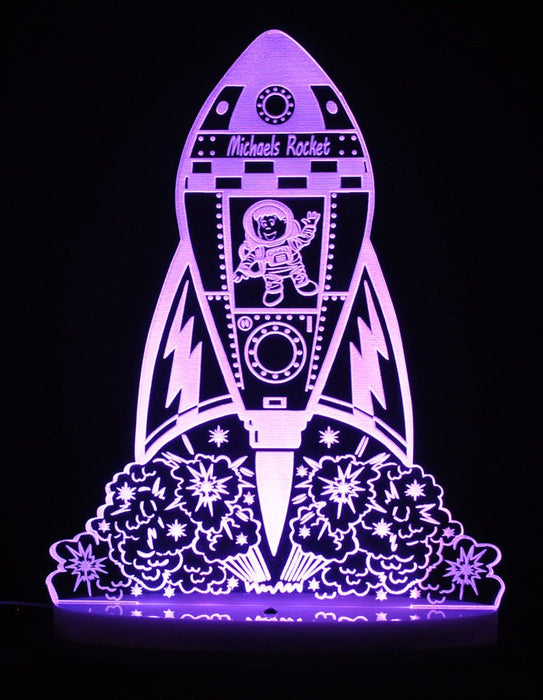Rocket Space Ship Personalised Name - 3D LED Night Light 7 Colours + Remote Control - Kustombox