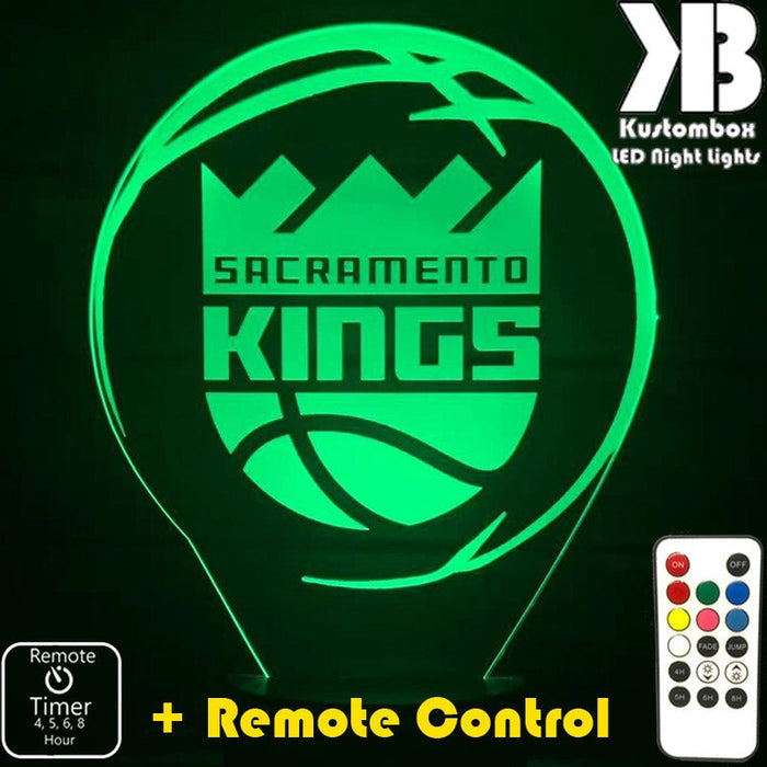 SACRAMENTO KINGS NBA BASKETBALL LED Night Light 7 Colours + Remote Control - Kustombox NBA