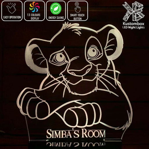 Simba King of the Jungle Animals Personalised Name- 3D LED Night Light 7 Colours + Remote Control - Kustombox