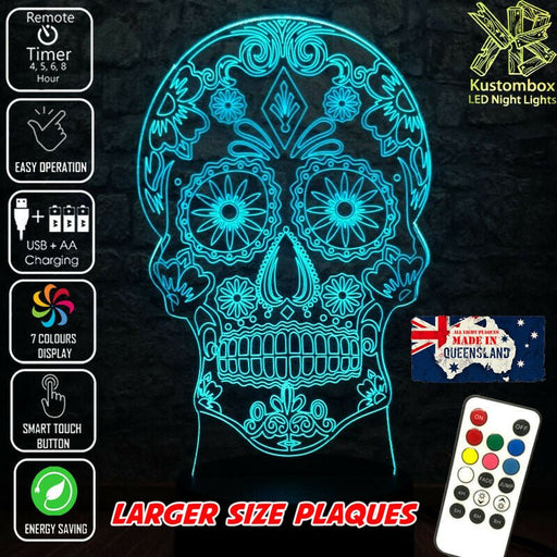 SKULL CANDY DAY OF THE DEAD 3D LED Night Light 7 Colours + Remote Control - Kustombox