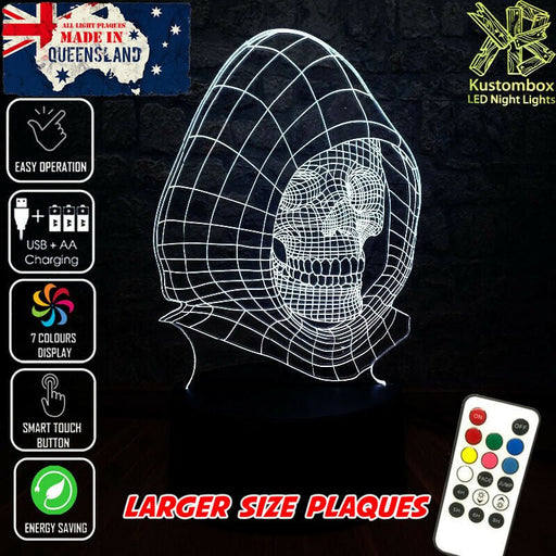 SKULL HOODY WIRE FRAME 3D LED Night Light 7 Colours + Remote Control - Kustombox