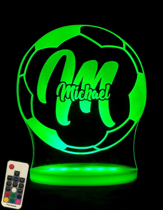 Soccer Football Personalised Name 3D LED Night Light 7 Colours + Remote Control - Kustombox
