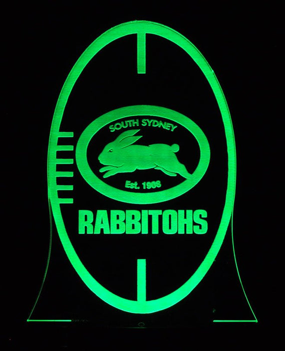 South Sydney Rabbitohs Rugby League Club 3D LED Night Light 7 Colours + Remote Control - Kustombox NRL