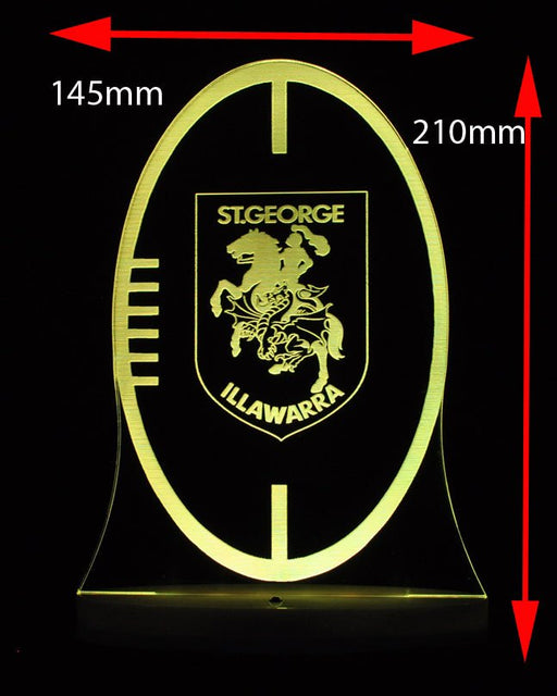 St George Illawarra Dragons Rugby League Club 3D LED Night Light 7 Colours + Remote Control - Kustombox NRL
