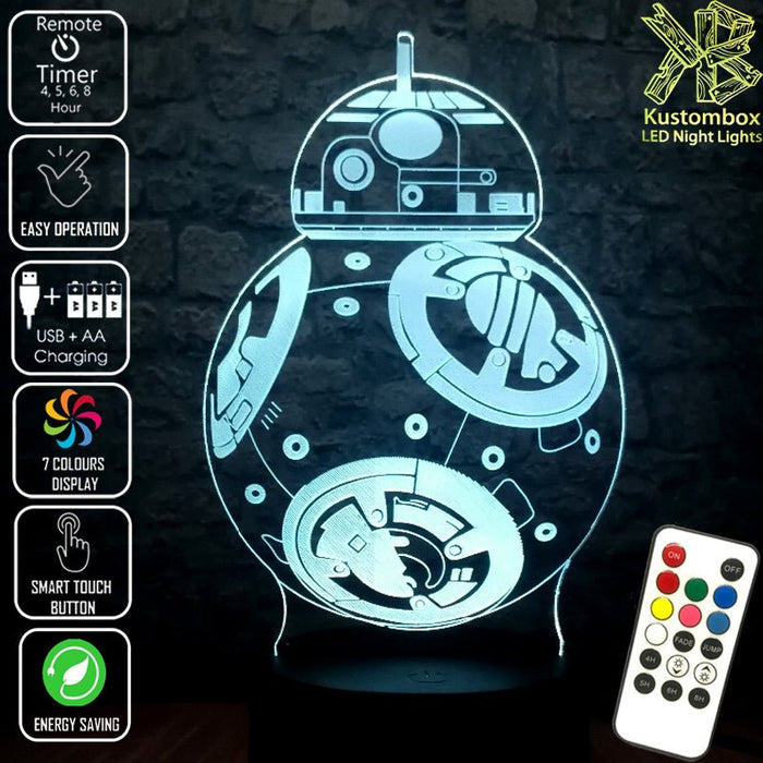Star Wars BB-8- LED Night Light 7 Colours + Remote Control - KustomboxNight Lights & Ambient LightingKustomboxStandard Size