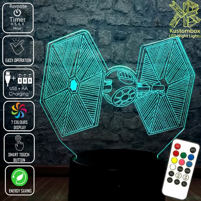 Star Wars Tie Fighter - LED Night Light 7 Colours + Remote Control - Kustombox