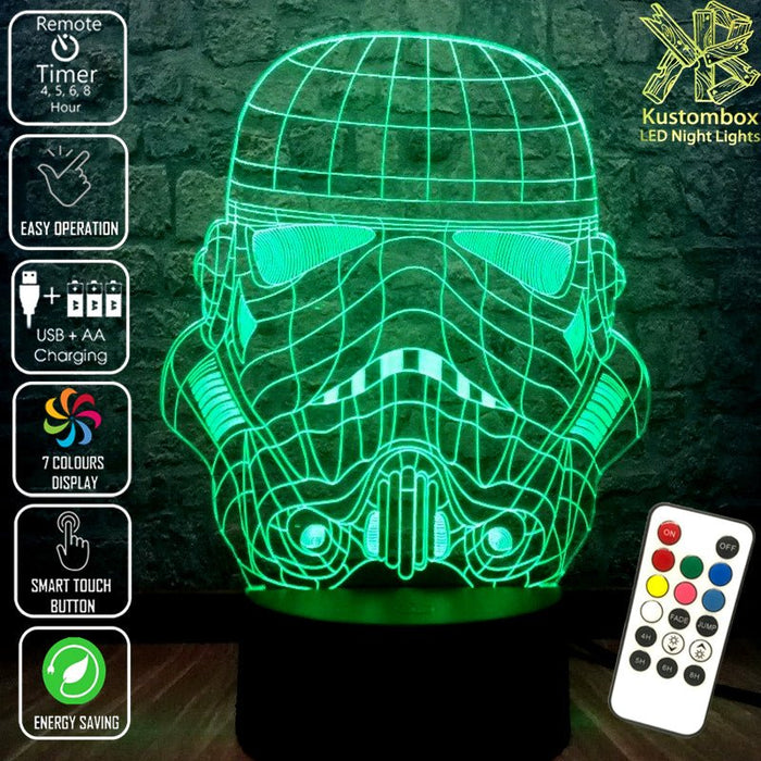 Storm Trooper Star Wars Wire Mask Helmet - LED Night Light 7 Colours + Remote Control - Kustombox