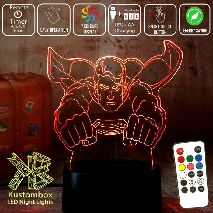 Superman Man of Steel Dc 3D LED Night Light 7 Colours + Remote Control - Kustombox dc comics