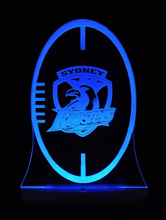 Sydney City Roosters Rugby League Club 3D LED Night Light 7 Colours + Remote Control - Kustombox NRL