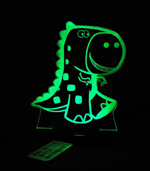 T Rex Dinosaur Personalised Name - 3D LED Night Light 7 Colours + Remote Control - Kustombox