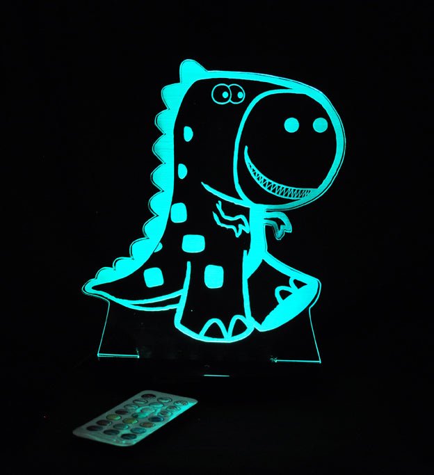 T Rex Dinosaur Personalised Name - 3D LED Night Light 7 Colours + Remote Control - Kustombox