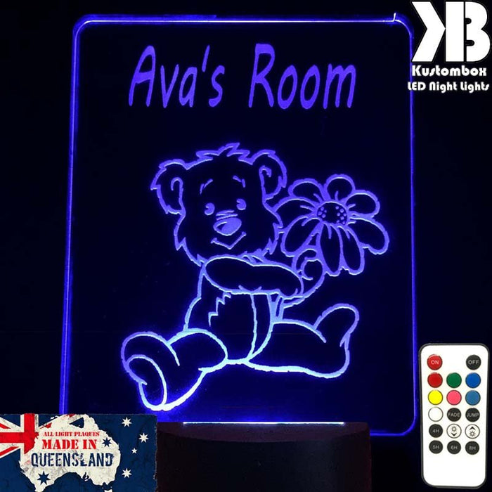 Teddy Bear Personalised Name Light - 3D LED Night Light 7 Colours + Remote Control - Kustombox