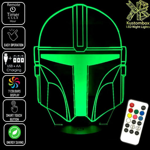 The Mandalorian beskar'gam Helmet - LED Night Light 7 Colours + Remote Control - Kustombox star wars