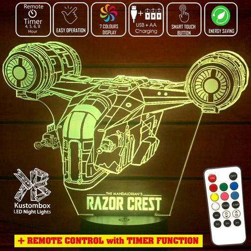 The Mandalorian Razor Crest - LED Night Light 7 Colours + Remote Control - Kustombox star wars