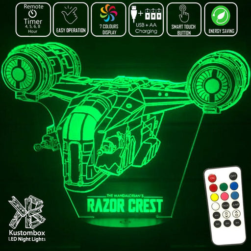 The Mandalorian Razor Crest - LED Night Light 7 Colours + Remote Control - Kustombox star wars
