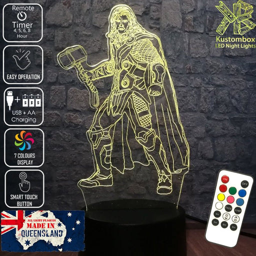 Thor Statue Hammer Ragnarok the Avengers- 3D LED Night Light 7 Colours + Remote Control - Kustombox