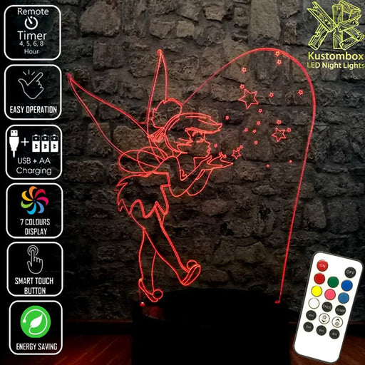 Tinker Bell Fairy Disney- 3D LED Night Light 7 Colours + Remote Control - Kustombox