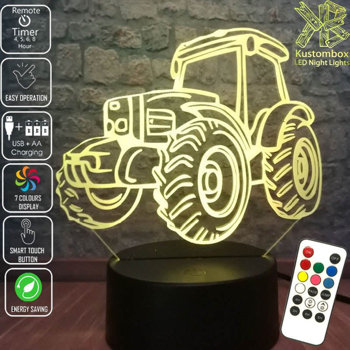 Tractor Funky Farm Machine 3D - LED Night Light 7 Colours + Remote Control - Kustombox