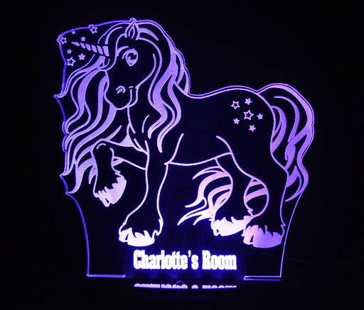 Unicorn Star Pony Personalised Name - 3D LED Night Light 7 Colours + Remote Control - Kustombox