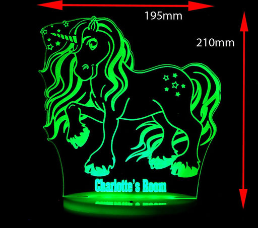 Unicorn Star Pony Personalised Name - 3D LED Night Light 7 Colours + Remote Control - Kustombox